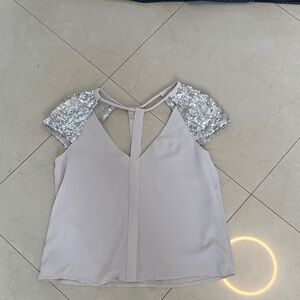 BCBGMaxAzria Blouse with Silver Sequin Sleeves